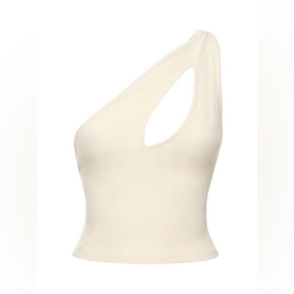 WeWoreWhat NWT One Shoulder Cutout Jersey Tank in Cream Size Small - Picture 5 of 10